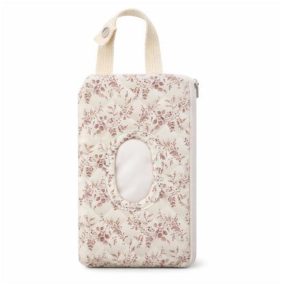 Quilted Diaper Wipe Holder Floral Hanging Pouch Reusable Fabric Wet Wipes Organizer Bag with Zipper and Lanyard for Car Stroller Travel Outdoor Daily Casual Mommy Bag