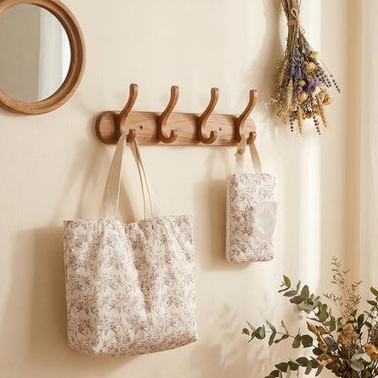 Quilted Diaper Wipe Holder Floral Hanging Pouch Reusable Fabric Wet Wipes Organizer Bag with Zipper and Lanyard for Car Stroller Travel Outdoor Daily Casual Mommy Bag