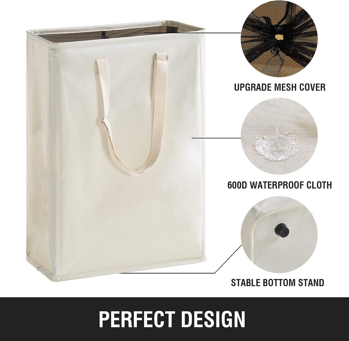 45L Slim Laundry Hamper with Removable Inner Bag & Side Handles, Black