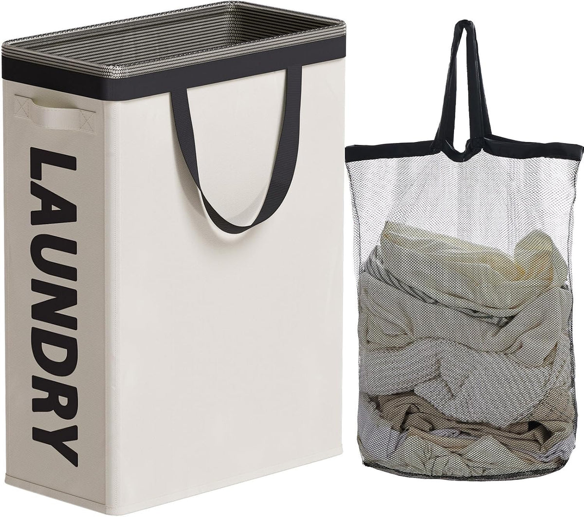 45L Slim Laundry Hamper with Removable Inner Bag & Side Handles, Black