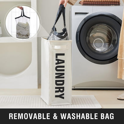 45L Slim Laundry Hamper with Removable Inner Bag & Side Handles, Black