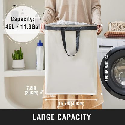 45L Slim Laundry Hamper with Removable Inner Bag & Side Handles, Black