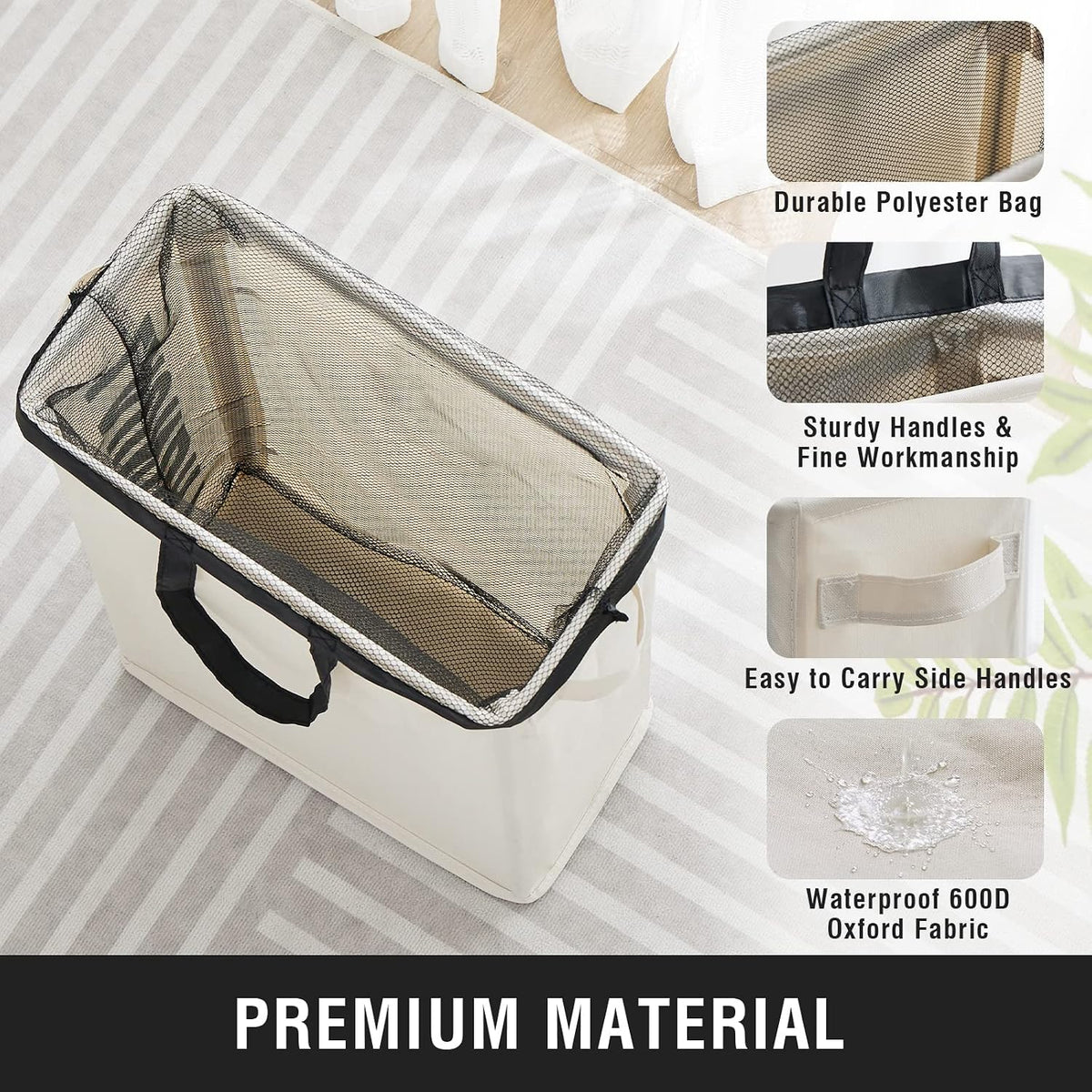 45L Slim Laundry Hamper with Removable Inner Bag & Side Handles, Black