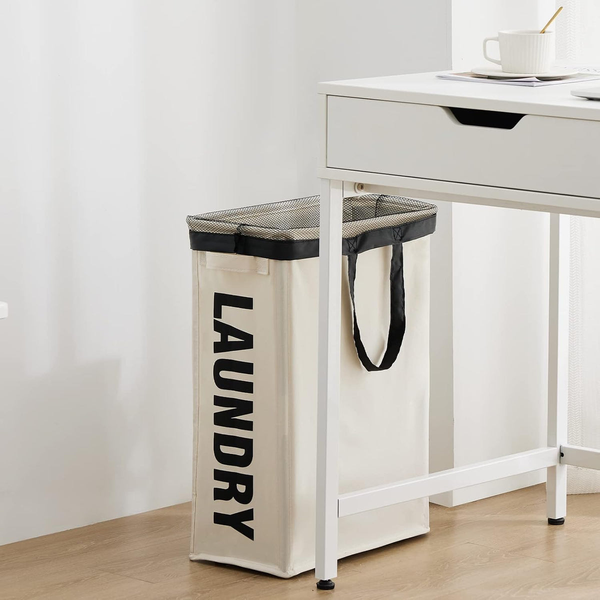 45L Slim Laundry Hamper with Removable Inner Bag & Side Handles, Black