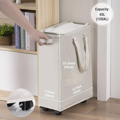 45L Slim Laundry Hamper with Removable Inner Bag & Side Handles, Black