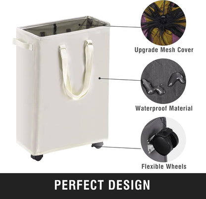 45L Slim Laundry Hamper with Removable Inner Bag & Side Handles, Black