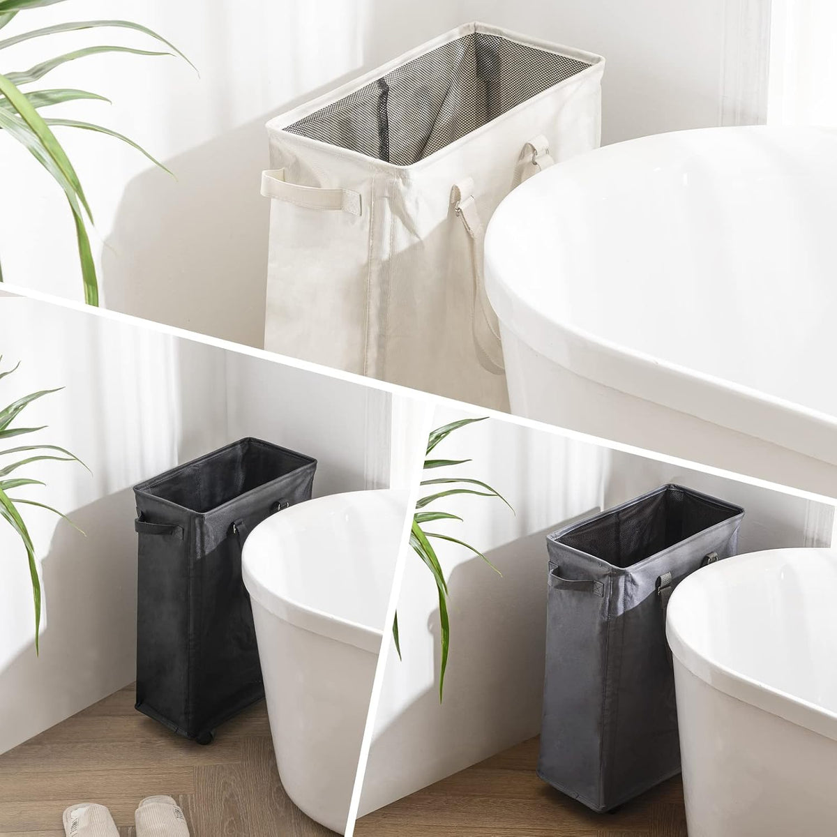 45L Slim Laundry Hamper with Removable Inner Bag & Side Handles, Black