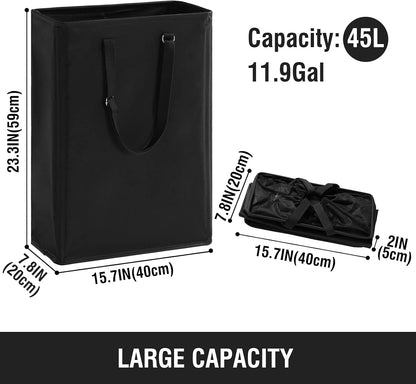 45L Slim Laundry Hamper with Removable Inner Bag & Side Handles, Black