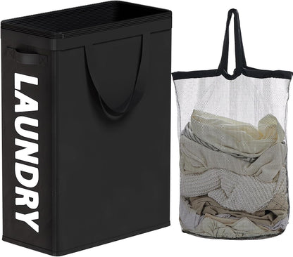 45L Slim Laundry Hamper with Removable Inner Bag & Side Handles, Black