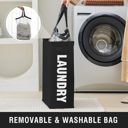 45L Slim Laundry Hamper with Removable Inner Bag & Side Handles, Black