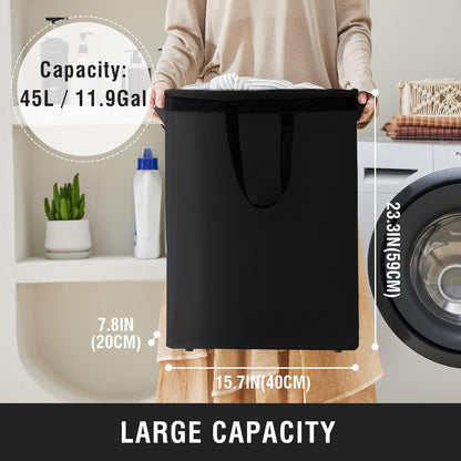 45L Slim Laundry Hamper with Removable Inner Bag & Side Handles, Black