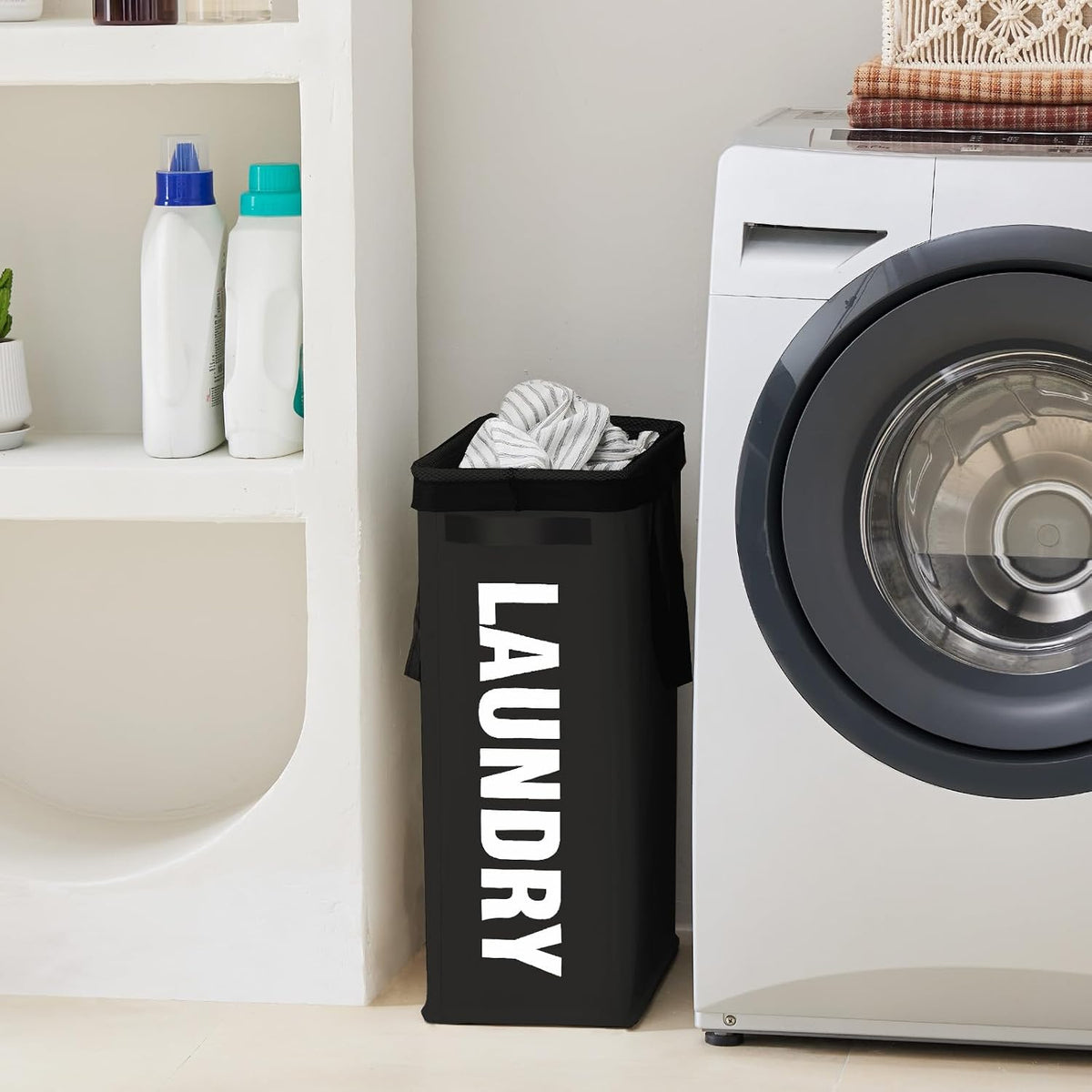 45L Slim Laundry Hamper with Removable Inner Bag & Side Handles, Black