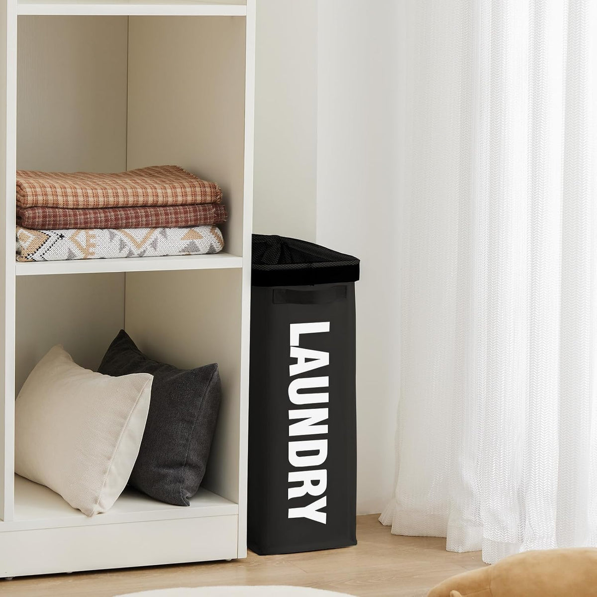 45L Slim Laundry Hamper with Removable Inner Bag & Side Handles, Black