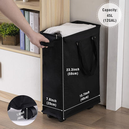 45L Slim Laundry Hamper with Removable Inner Bag & Side Handles, Black