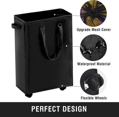 45L Slim Laundry Hamper with Removable Inner Bag & Side Handles, Black