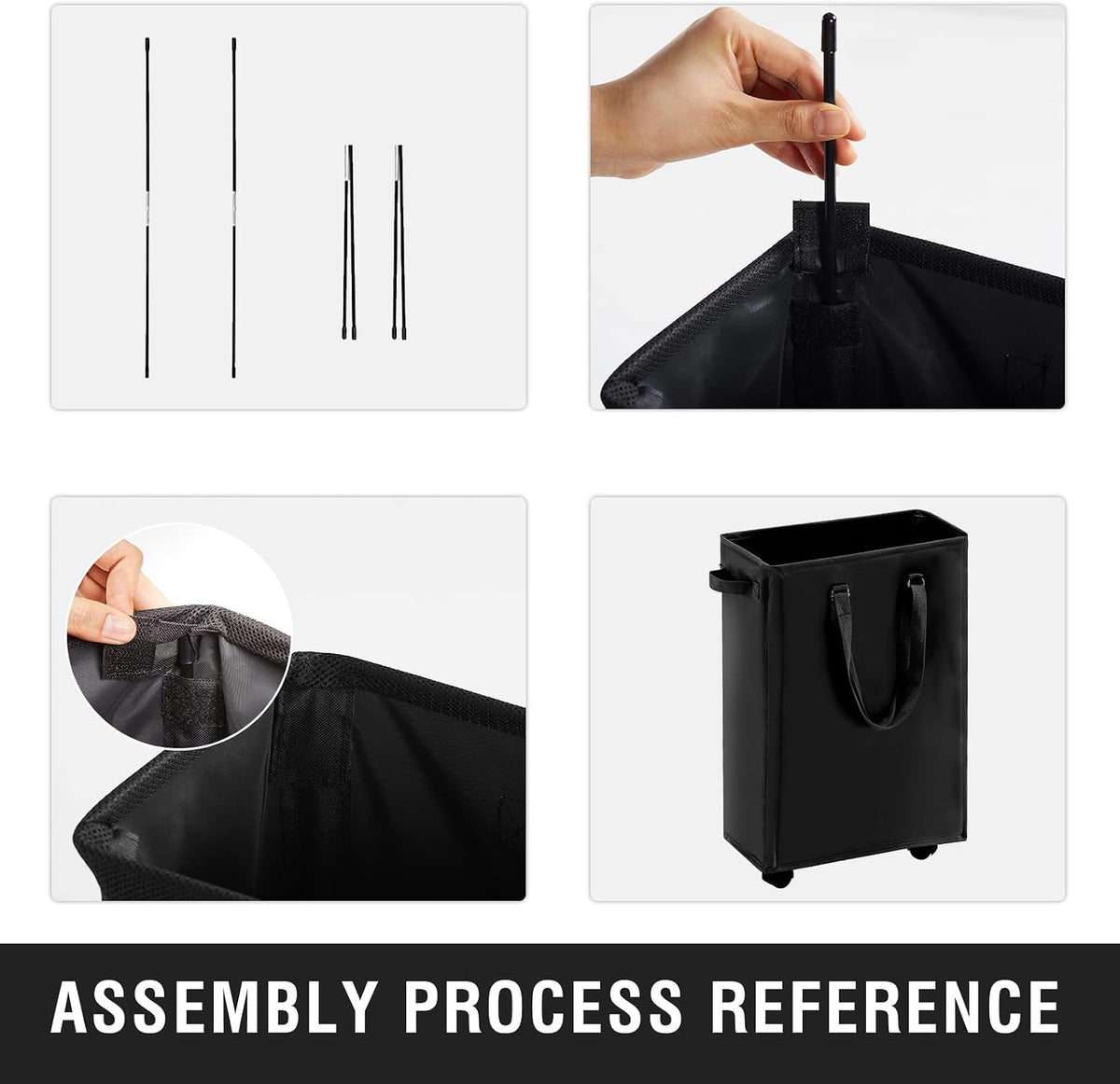 45L Slim Laundry Hamper with Removable Inner Bag & Side Handles, Black