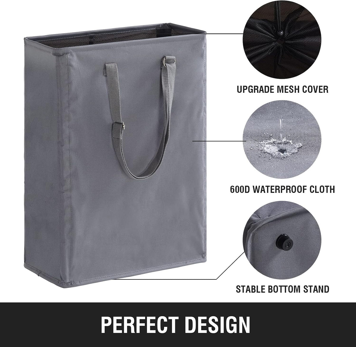 45L Slim Laundry Hamper with Removable Inner Bag & Side Handles, Black