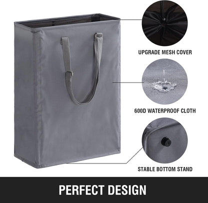 45L Slim Laundry Hamper with Removable Inner Bag & Side Handles, Black