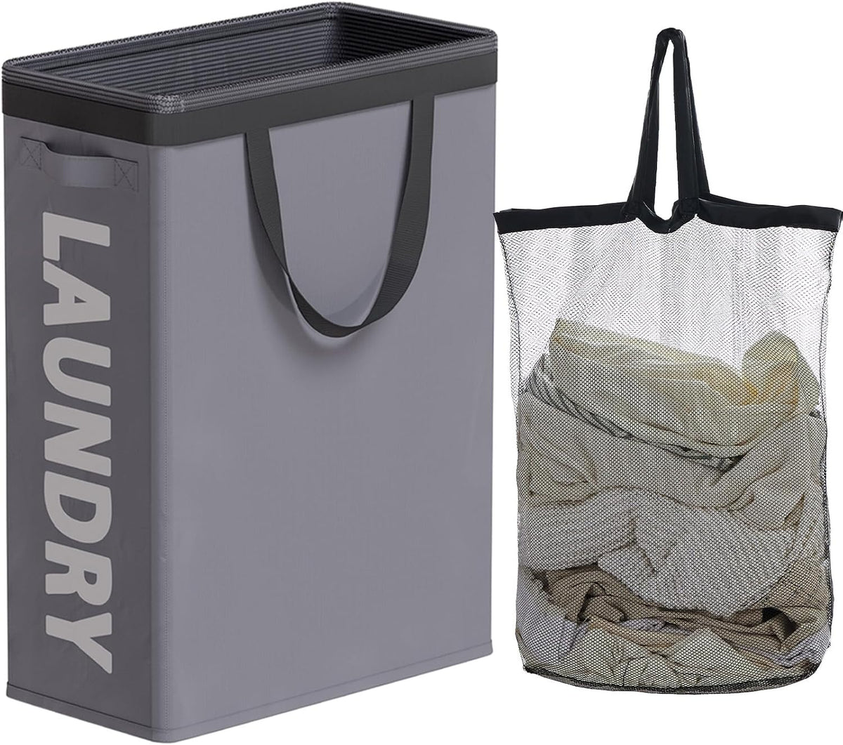 45L Slim Laundry Hamper with Removable Inner Bag & Side Handles, Black
