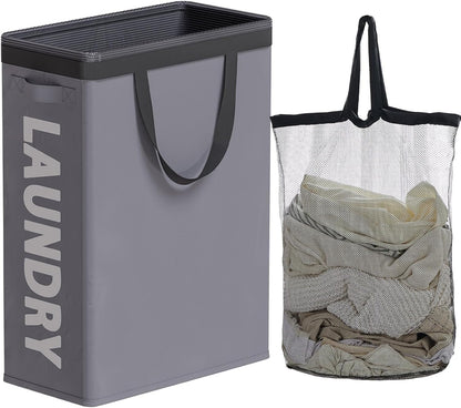 45L Slim Laundry Hamper with Removable Inner Bag & Side Handles, Black