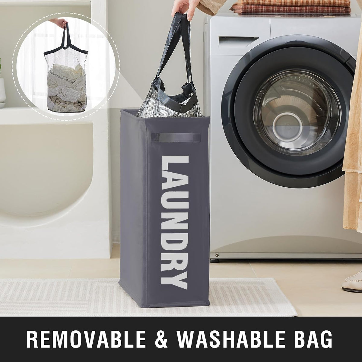 45L Slim Laundry Hamper with Removable Inner Bag & Side Handles, Black