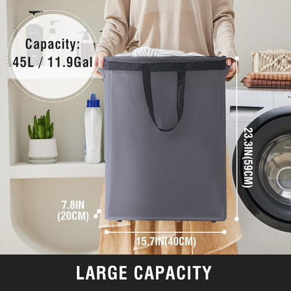 45L Slim Laundry Hamper with Removable Inner Bag & Side Handles, Black