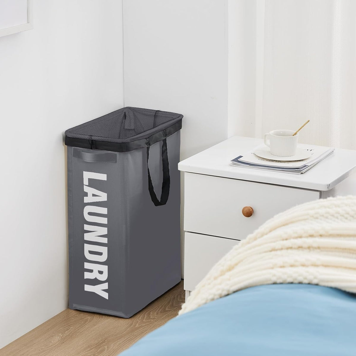 45L Slim Laundry Hamper with Removable Inner Bag & Side Handles, Black