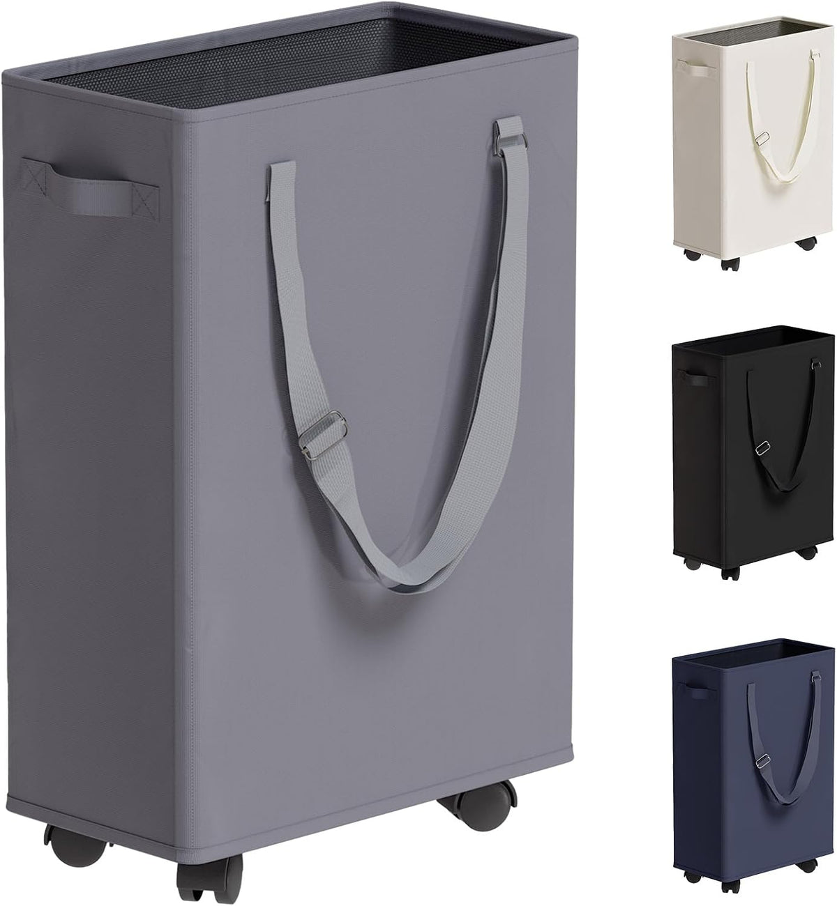 45L Slim Laundry Hamper with Removable Inner Bag & Side Handles, Black