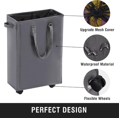 45L Slim Laundry Hamper with Removable Inner Bag & Side Handles, Black
