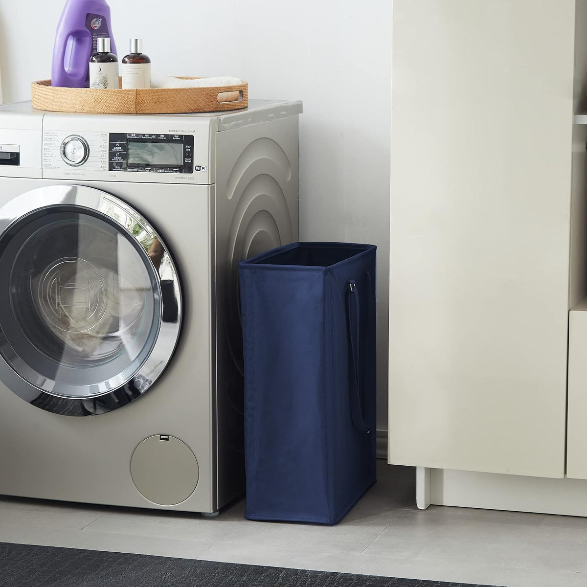 45L Slim Laundry Hamper with Removable Inner Bag & Side Handles, Black
