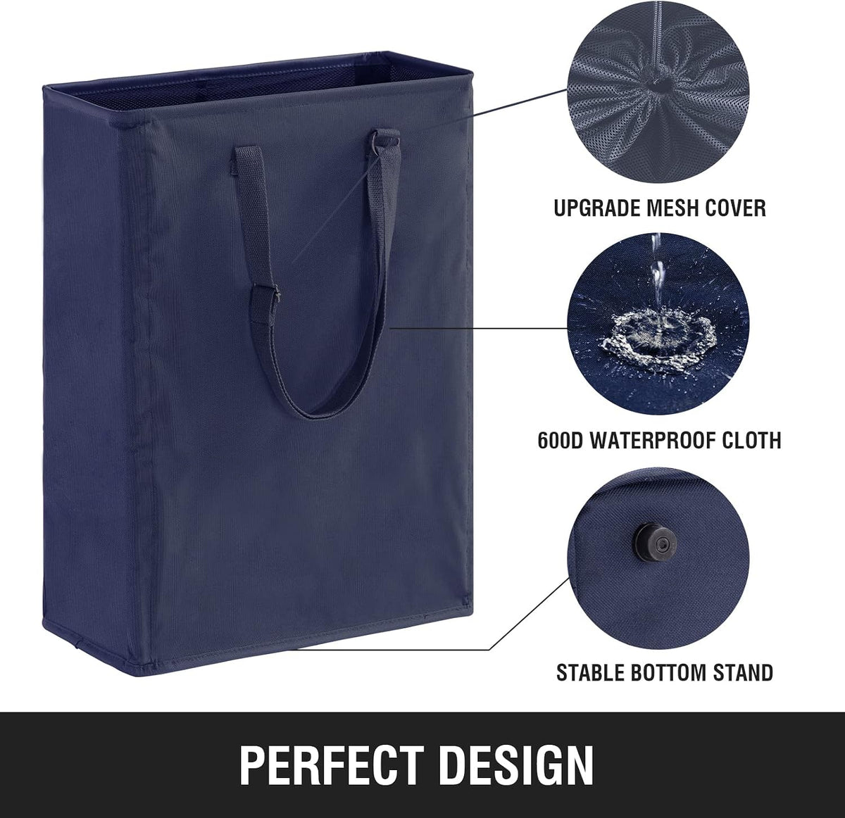 45L Slim Laundry Hamper with Removable Inner Bag & Side Handles, Black