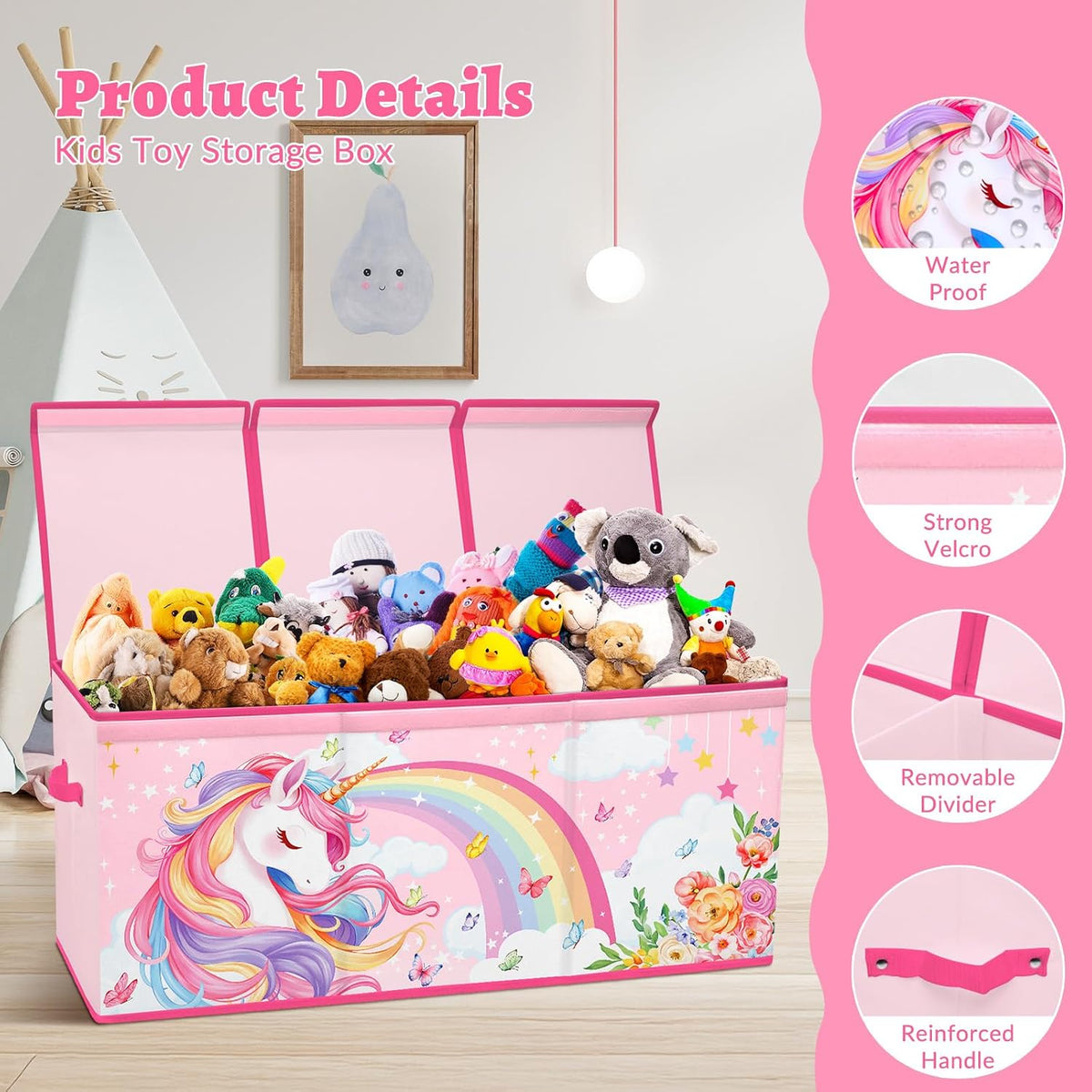 Large Toy Box Collapsible Chest Organizer with Flip Lid for Kids