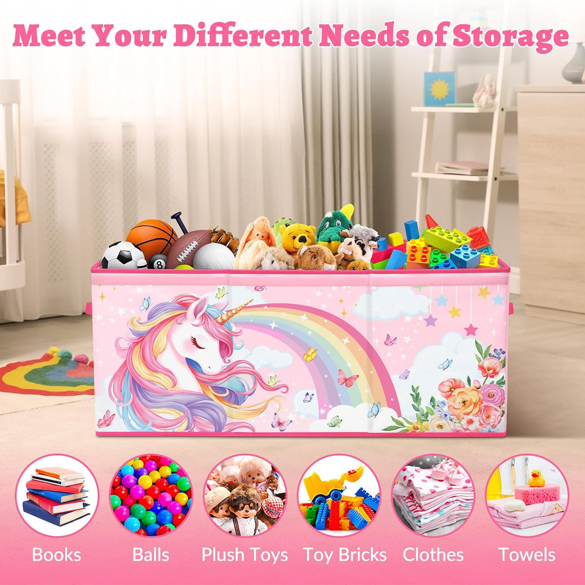 Large Toy Box Collapsible Chest Organizer with Flip Lid for Kids