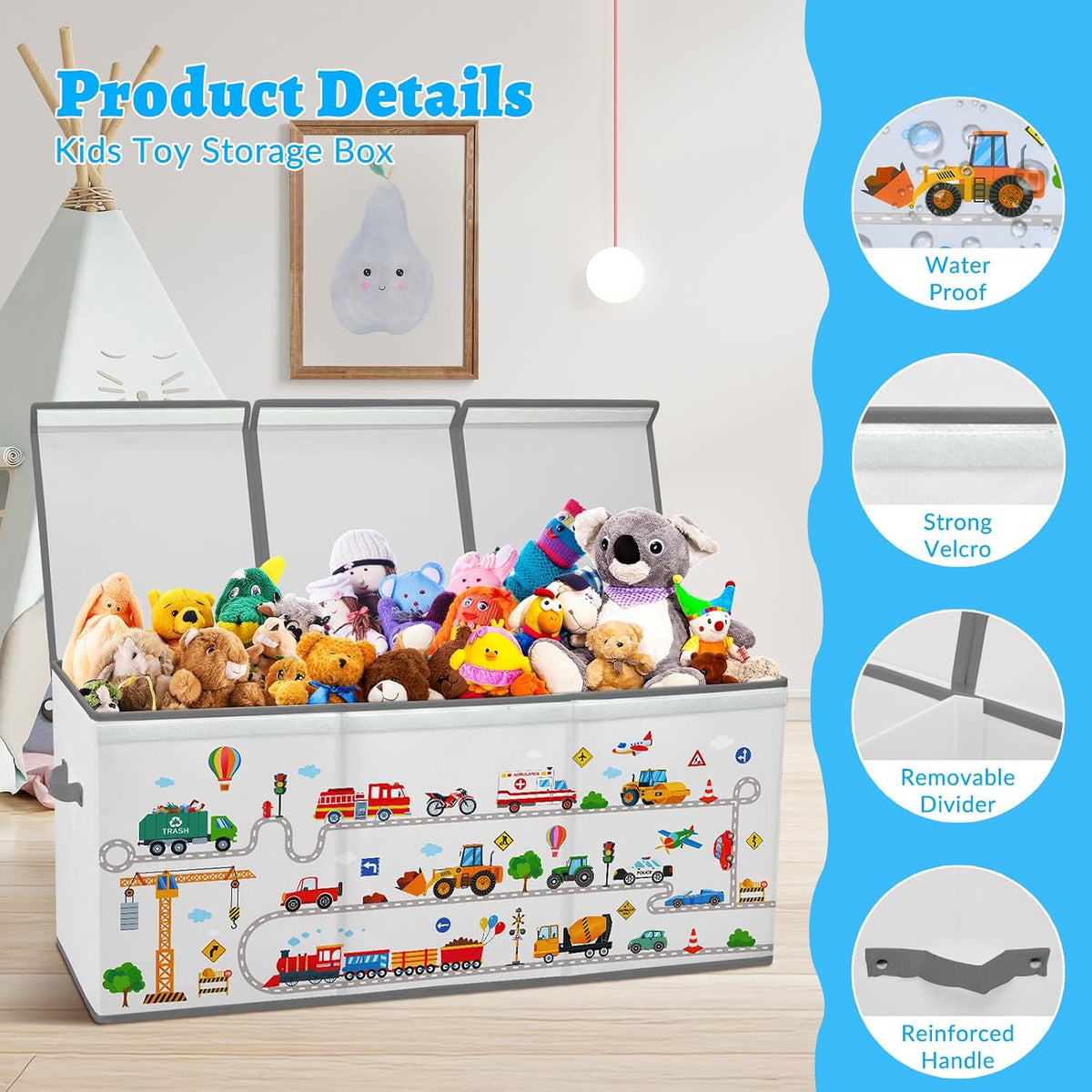 Large Toy Box Collapsible Chest Organizer with Flip Lid for Kids