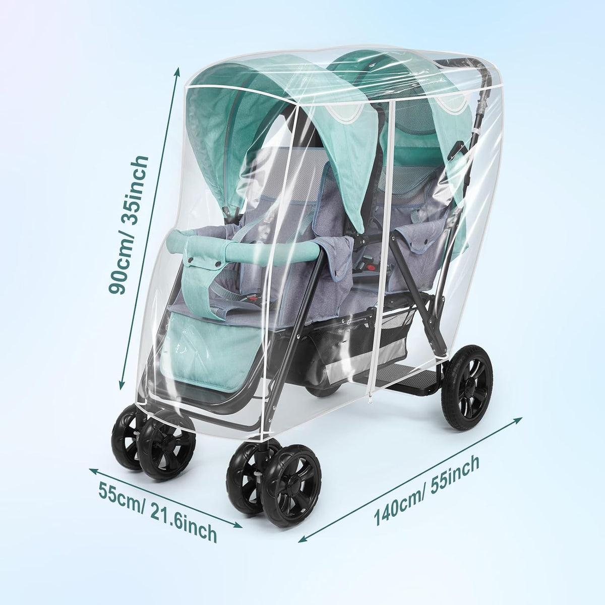 Double Stroller Rain Cover, Waterproof Weather Shield for Tandem Double Stroller, Twins Stroller Cover for Rain/Wind/Snow/Cold/Dust, Childseat Stroller Weather Shield, Baby Outdoor Accessories