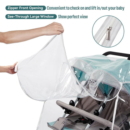Double Stroller Rain Cover, Waterproof Weather Shield for Tandem Double Stroller, Twins Stroller Cover for Rain/Wind/Snow/Cold/Dust, Childseat Stroller Weather Shield, Baby Outdoor Accessories