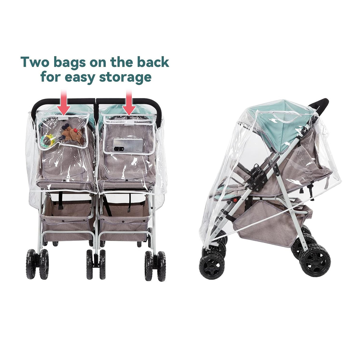 Double Stroller Rain Cover, Waterproof Weather Shield for Tandem Double Stroller, Twins Stroller Cover for Rain/Wind/Snow/Cold/Dust, Childseat Stroller Weather Shield, Baby Outdoor Accessories