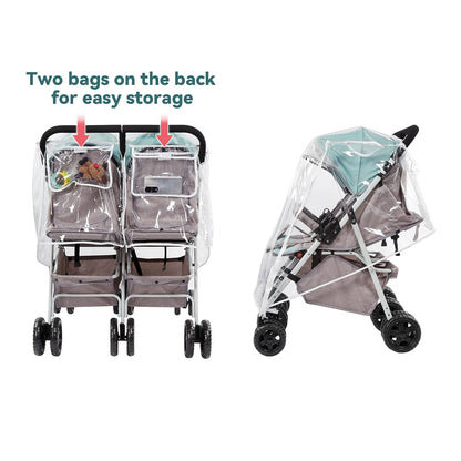 Double Stroller Rain Cover, Waterproof Weather Shield for Tandem Double Stroller, Twins Stroller Cover for Rain/Wind/Snow/Cold/Dust, Childseat Stroller Weather Shield, Baby Outdoor Accessories