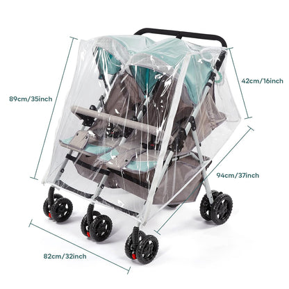 Double Stroller Rain Cover, Waterproof Weather Shield for Tandem Double Stroller, Twins Stroller Cover for Rain/Wind/Snow/Cold/Dust, Childseat Stroller Weather Shield, Baby Outdoor Accessories