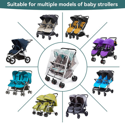 Double Stroller Rain Cover, Waterproof Weather Shield for Tandem Double Stroller, Twins Stroller Cover for Rain/Wind/Snow/Cold/Dust, Childseat Stroller Weather Shield, Baby Outdoor Accessories