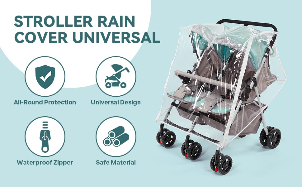 Double Stroller Rain Cover, Waterproof Weather Shield for Tandem Double Stroller, Twins Stroller Cover for Rain/Wind/Snow/Cold/Dust, Childseat Stroller Weather Shield, Baby Outdoor Accessories