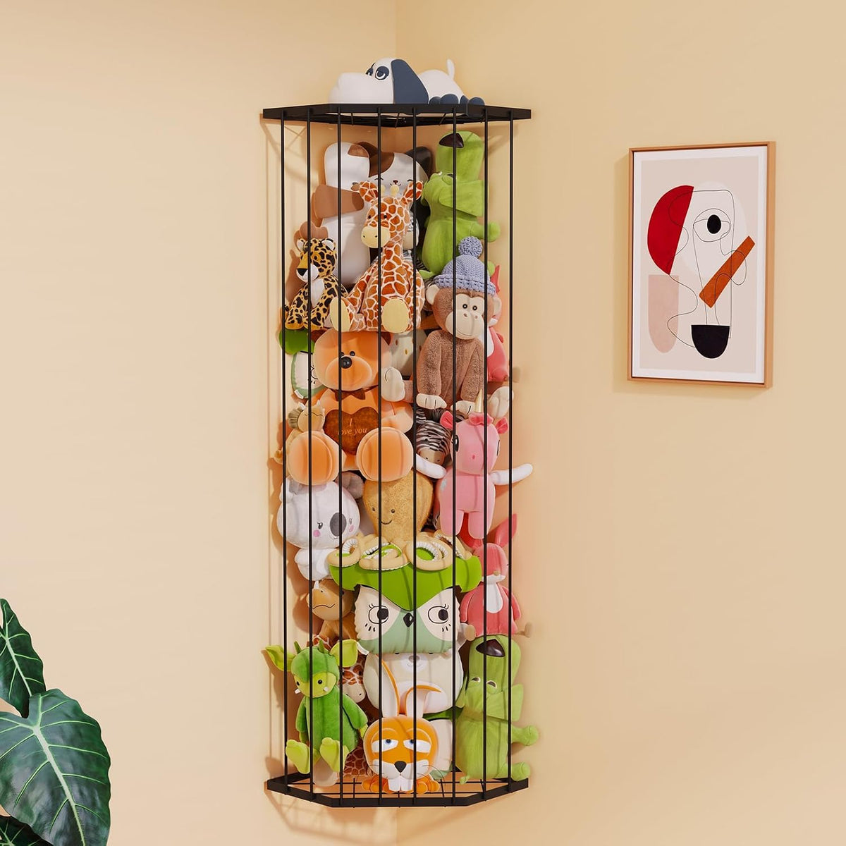 Stuffed Animal Storage, Corner Plush Toy Organizer with Hardware
