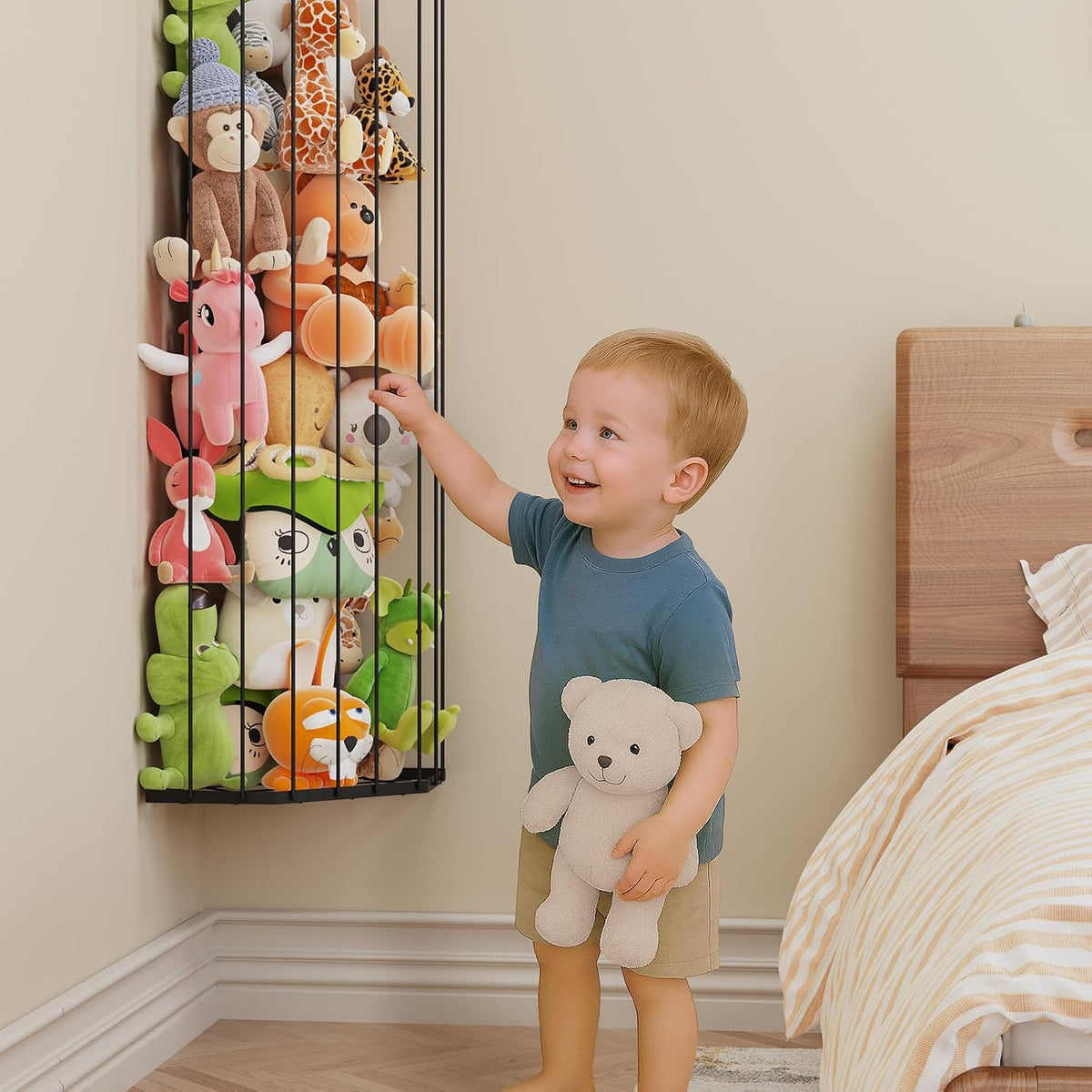 Stuffed Animal Storage, Corner Plush Toy Organizer with Hardware