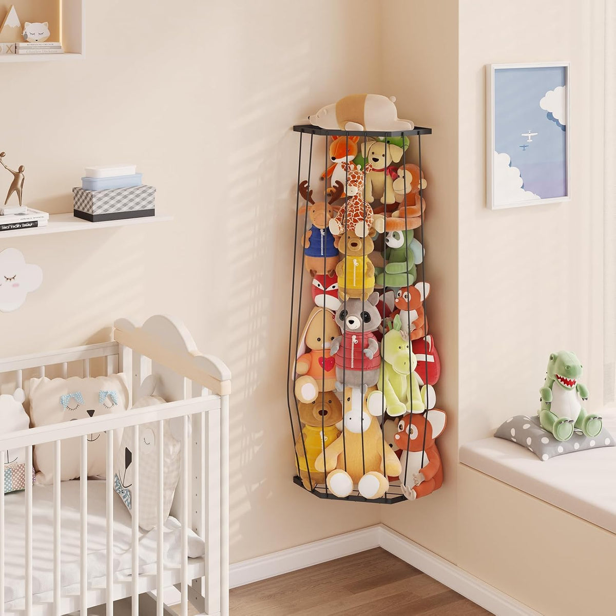 Stuffed Animal Storage, Corner Plush Toy Organizer with Hardware