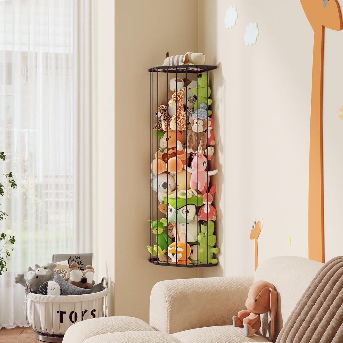 Stuffed Animal Storage, Corner Plush Toy Organizer with Hardware
