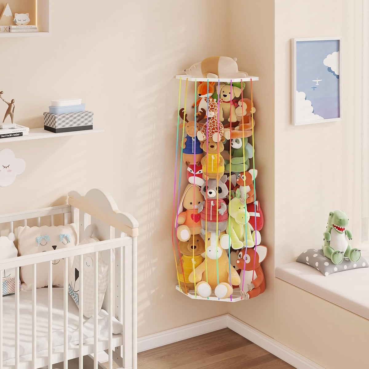 Stuffed Animal Storage, Corner Plush Toy Organizer with Hardware