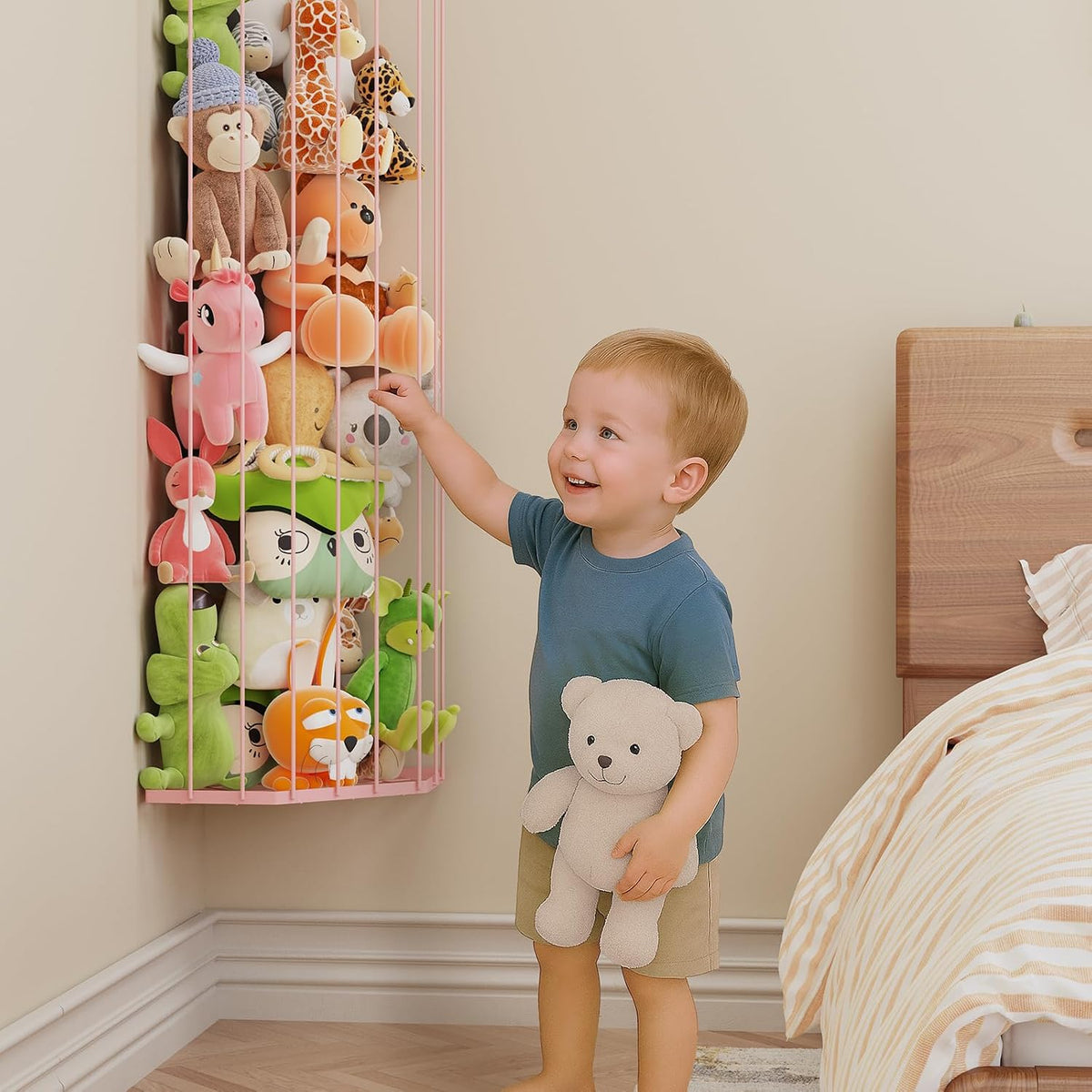 Stuffed Animal Storage, Corner Plush Toy Organizer with Hardware