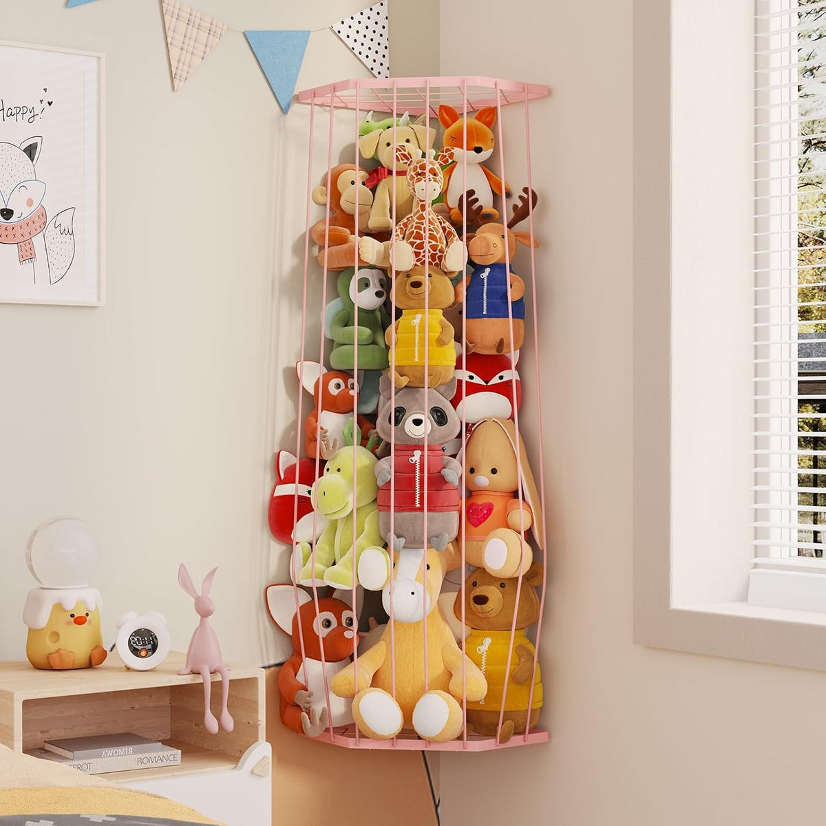 Stuffed Animal Storage, Corner Plush Toy Organizer with Hardware
