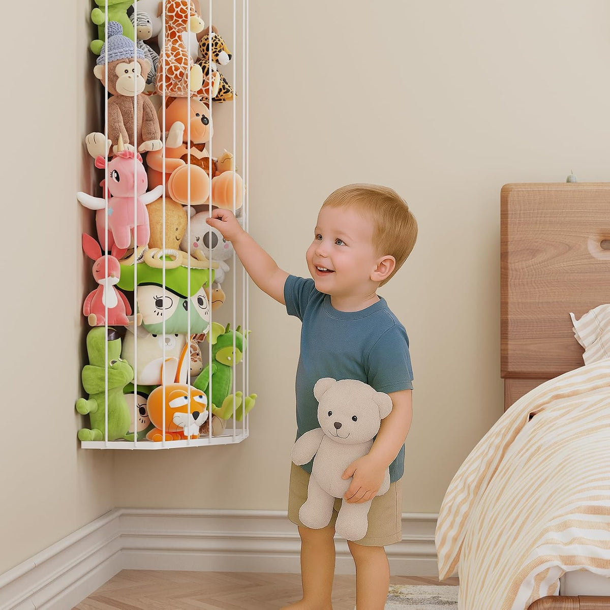 Stuffed Animal Storage, Corner Plush Toy Organizer with Hardware