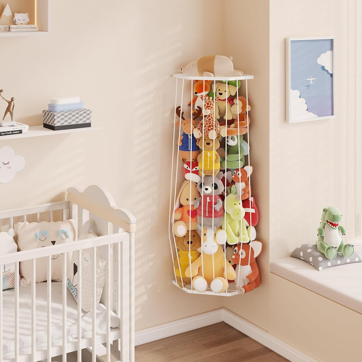 Stuffed Animal Storage, Corner Plush Toy Organizer with Hardware